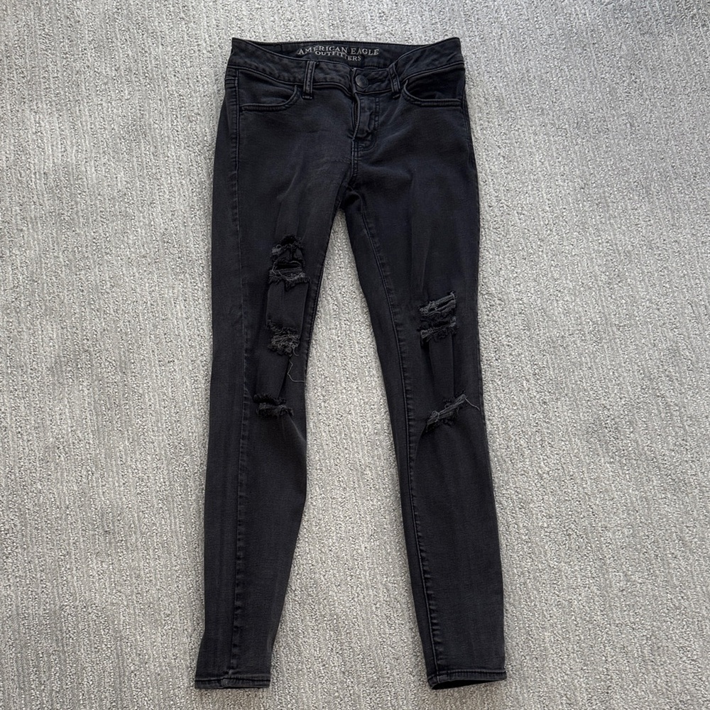 American Eagle Outfitters Black Ripped Skinny Jeans